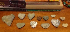 The collection of heart-shaped stones that grew with my daily walks on the beach.